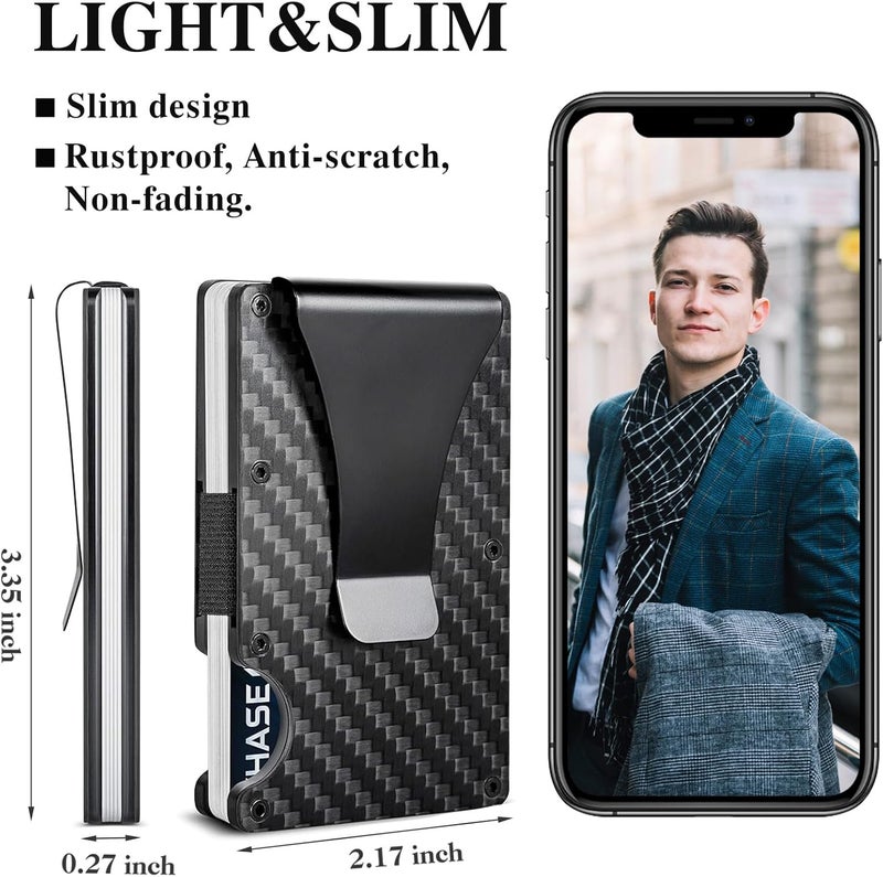 YLFYLFUP Minimalist Wallet with RFID Blocking for Men,Slim Credit Card Holder with Aluminum Money Clip Wallet for Men and Women,Metal Wallets for Mens Front Pocket as Gifts (Carbon fiber) - Image 3